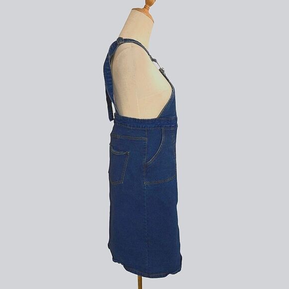 Denim Button-Front Pinafore Midi Jumper Dress - Picture 4 of 8